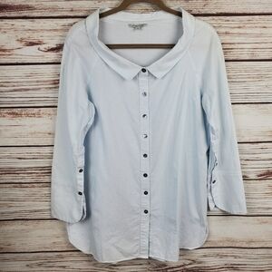 John Mark Womens Large Blue/White Stripe Portrait Collar Button Down Shirt Top